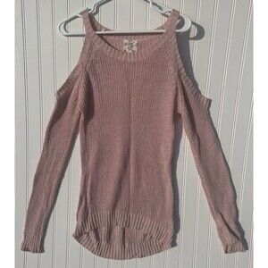 Hippie Rose Women's Light Pink Ribbed Knit Cold Shoulder Pullover Sweater Size M